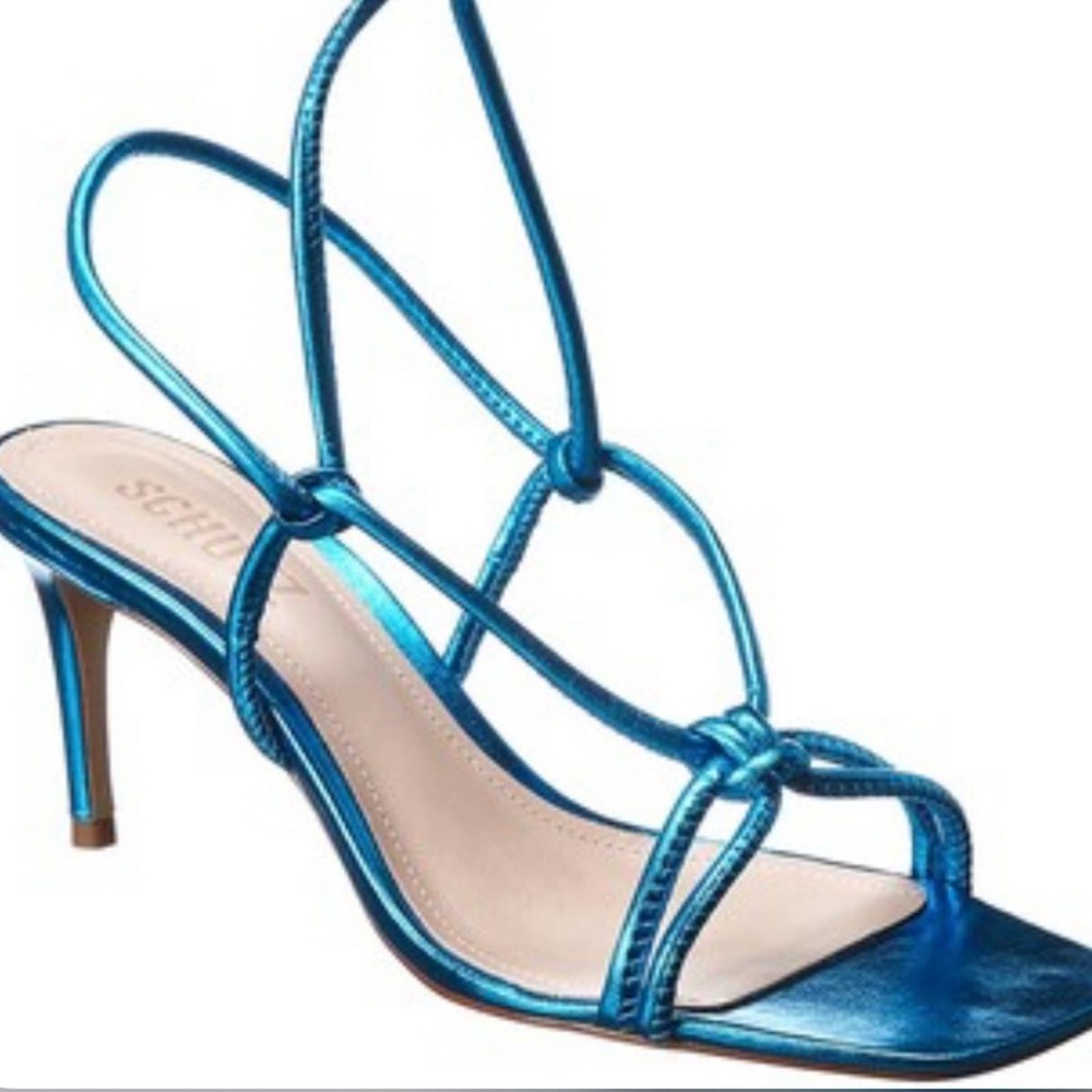 Schutz Belize Leather Sandal Blue Metallic